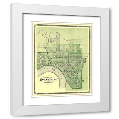 Evansville Indiana - Baskin 1876 White Modern Wood Framed Art Print with Double Matting by Baskin