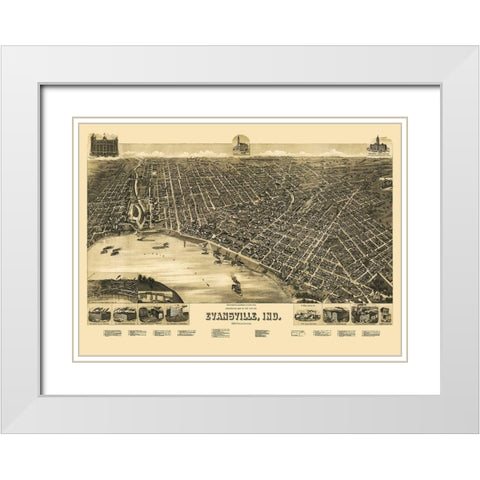 Evansville Indiana - Wellge 1888 White Modern Wood Framed Art Print with Double Matting by Wellge