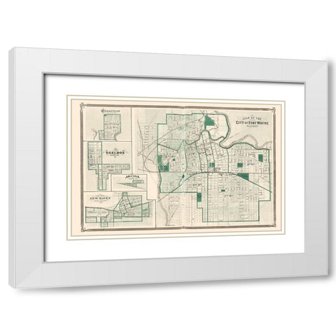Fort Wayne Indiana Landowner - Baskin 1876 White Modern Wood Framed Art Print with Double Matting by Baskin