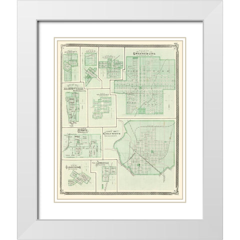 Greensburg, Columbus, Hartsville, Hope Indiana White Modern Wood Framed Art Print with Double Matting by Baskin