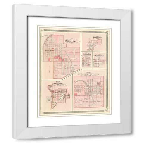 Green Castle, Bloomfield, Cloverdale Indiana White Modern Wood Framed Art Print with Double Matting by Baskin