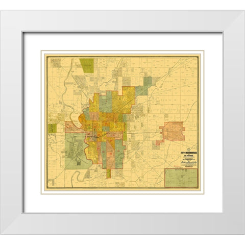 Indianapolis Indiana Landowner - Baker 1889 White Modern Wood Framed Art Print with Double Matting by Baker