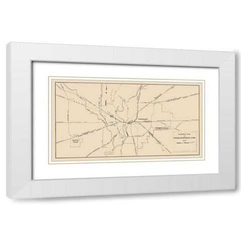 Indianapolis Indiana Railroad Map 1950 White Modern Wood Framed Art Print with Double Matting by Monon Railway