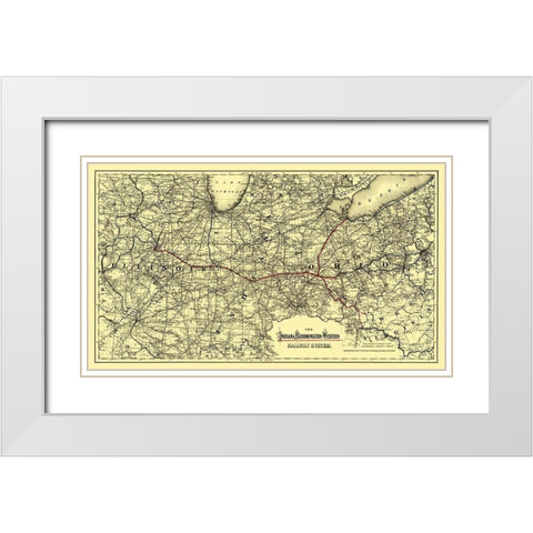 Indiana, Bloomington and Western Railway 1872 White Modern Wood Framed Art Print with Double Matting by Colton