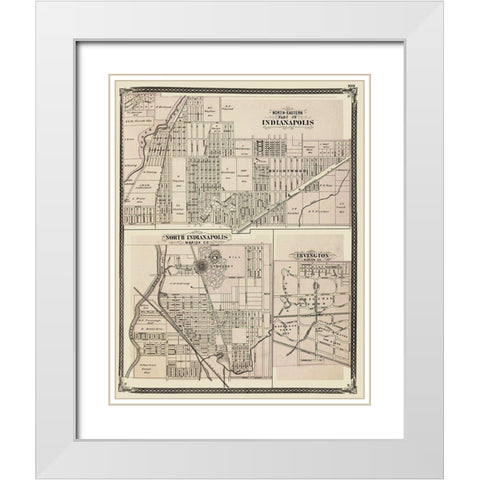 Indianapolis Indiana Landowner - Baskin 1876 White Modern Wood Framed Art Print with Double Matting by Baskin