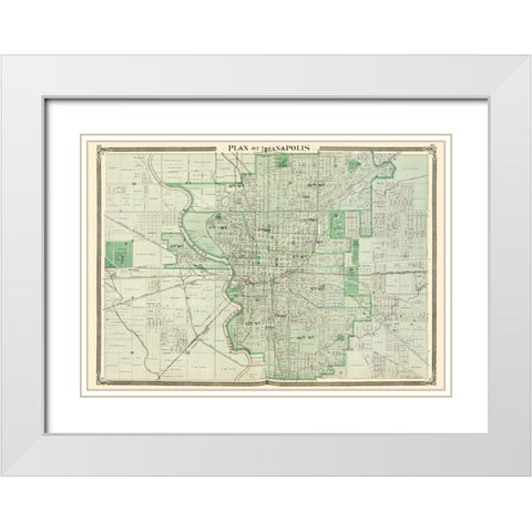 Indianapolis Indiana Landowner - Baskin 1876 White Modern Wood Framed Art Print with Double Matting by Baskin