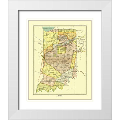 Indiana - Hoen 1896 White Modern Wood Framed Art Print with Double Matting by Hoen
