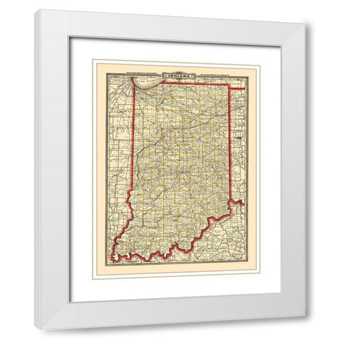 Indiana Railroads - Cram 1888  White Modern Wood Framed Art Print with Double Matting by Cram