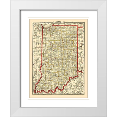 Indiana Railroads - Cram 1888  White Modern Wood Framed Art Print with Double Matting by Cram
