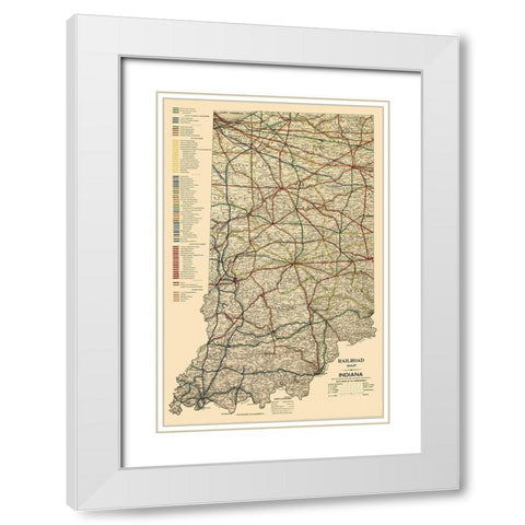 Indiana Railroads - Burford 1896  White Modern Wood Framed Art Print with Double Matting by Burford