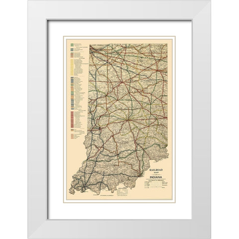 Indiana Railroads - Burford 1896  White Modern Wood Framed Art Print with Double Matting by Burford