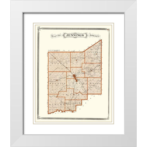 Jennings Indiana - Baskin 1876 White Modern Wood Framed Art Print with Double Matting by Baskin