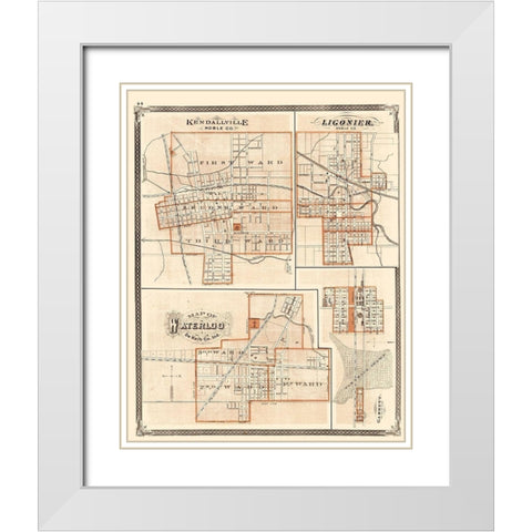 Kendallville, Ligonier, Waterloo, Garrett Indiana White Modern Wood Framed Art Print with Double Matting by Baskin