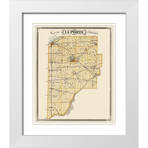 La Porte Indiana Landowner - Andreas 1876 White Modern Wood Framed Art Print with Double Matting by Andreas