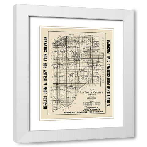 La Porte Indiana - Kelley 1937 White Modern Wood Framed Art Print with Double Matting by Kelley