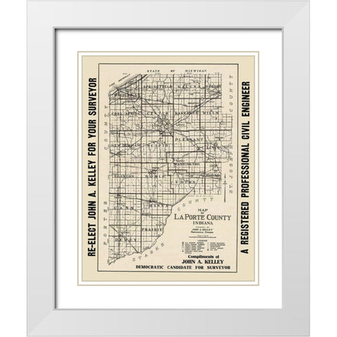 La Porte Indiana - Kelley 1937 White Modern Wood Framed Art Print with Double Matting by Kelley