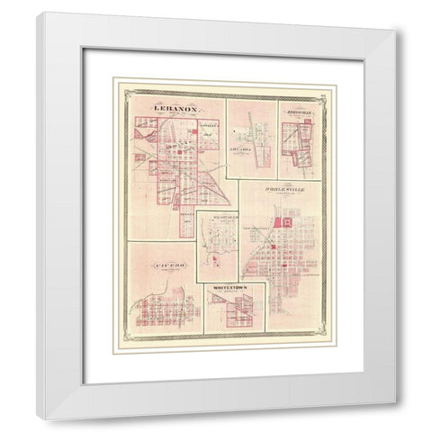 Lebanon, Arcadia, Zionsville Indiana - Baskin 1876 White Modern Wood Framed Art Print with Double Matting by Baskin