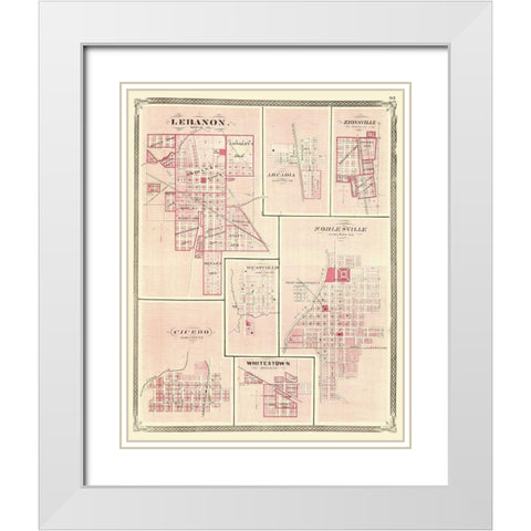 Lebanon, Arcadia, Zionsville Indiana - Baskin 1876 White Modern Wood Framed Art Print with Double Matting by Baskin
