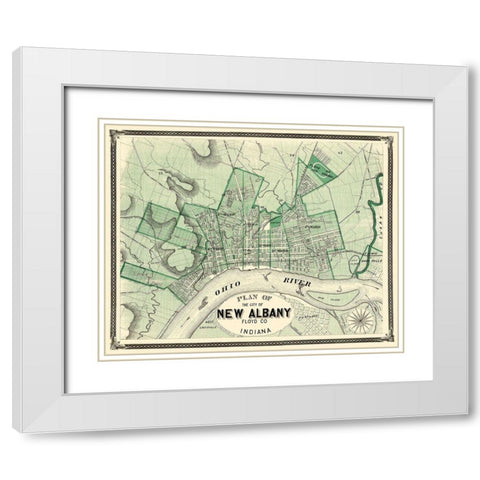 New Albany Indiana - Baskin 1876 White Modern Wood Framed Art Print with Double Matting by Baskin
