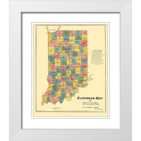 Railroad Map of Indiana - Morris 1852 White Modern Wood Framed Art Print with Double Matting by Morris