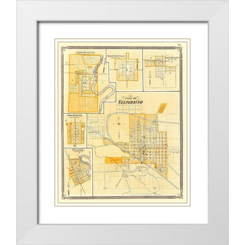 Valparaiso Indiana - Baskin 1876 White Modern Wood Framed Art Print with Double Matting by Baskin