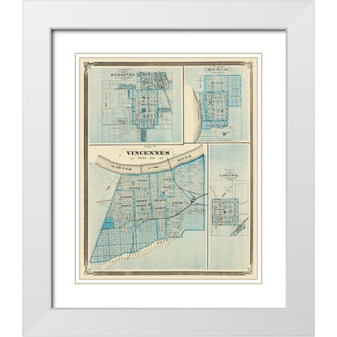 Vincennes, Sullivan, Merom, Carlisle Indiana White Modern Wood Framed Art Print with Double Matting by Baskin
