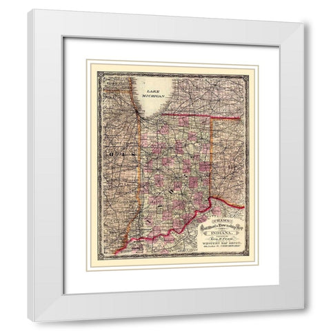 Indiana - Cram 1875 White Modern Wood Framed Art Print with Double Matting by Cram