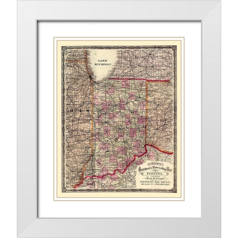 Indiana - Cram 1875 White Modern Wood Framed Art Print with Double Matting by Cram