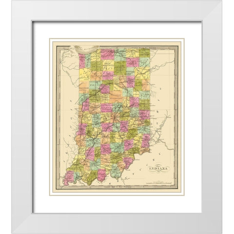 Indiana - 1841 White Modern Wood Framed Art Print with Double Matting by Unknown
