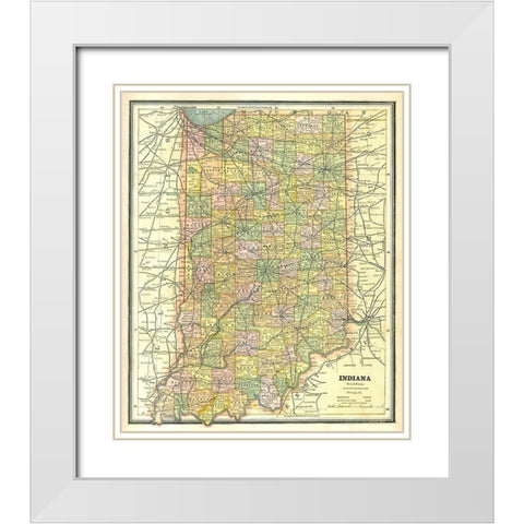 Indiana - Cram 1886 White Modern Wood Framed Art Print with Double Matting by Cram