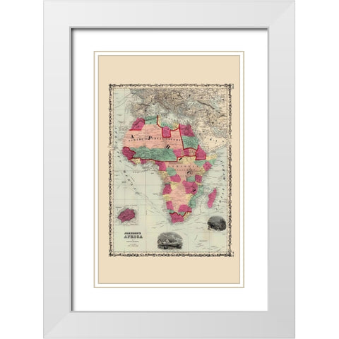 Africa - Johnson 1860 White Modern Wood Framed Art Print with Double Matting by Johnson