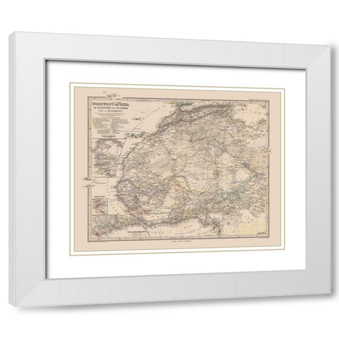 North West Africa - Stieler  1885 White Modern Wood Framed Art Print with Double Matting by Stieler