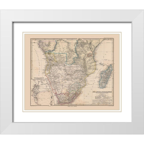 South Africa Madagascar - Stieler  1885 White Modern Wood Framed Art Print with Double Matting by Stieler