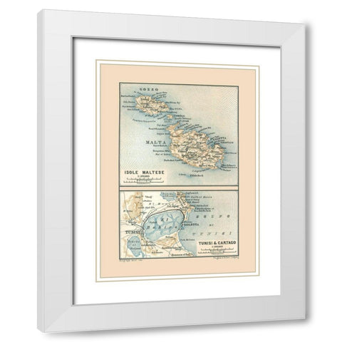 Malta Tunisia Carthage - Baedeker 1880 White Modern Wood Framed Art Print with Double Matting by Baedeker