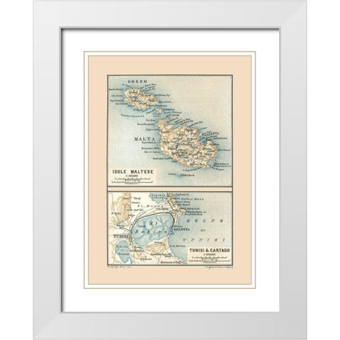 Malta Tunisia Carthage - Baedeker 1880 White Modern Wood Framed Art Print with Double Matting by Baedeker