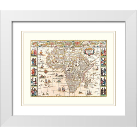 Africa - Blaeu 1630 White Modern Wood Framed Art Print with Double Matting by Blaeu
