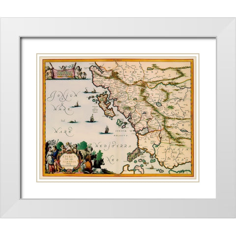 Albania Greece - Jansson 1654 White Modern Wood Framed Art Print with Double Matting by Jansson