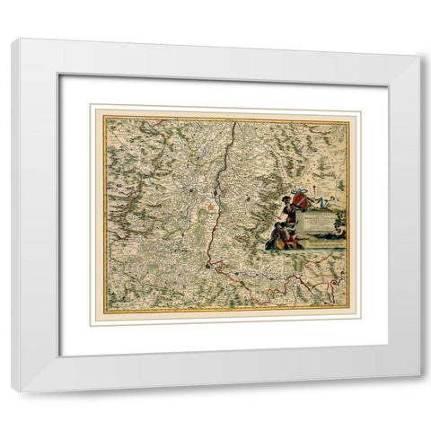 Alsace Region France - Visscher 1681 White Modern Wood Framed Art Print with Double Matting by Visscher