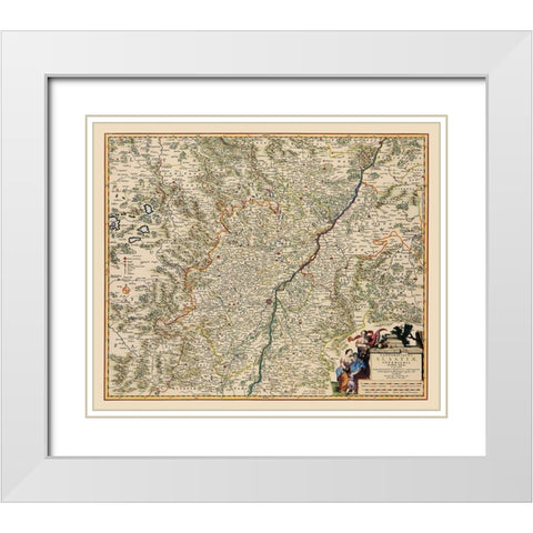 Lower Alsace Region France Germany - Visscher 1681 White Modern Wood Framed Art Print with Double Matting by Visscher
