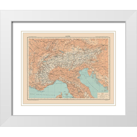 Alps Europe - Schrader 1908 White Modern Wood Framed Art Print with Double Matting by Schrader