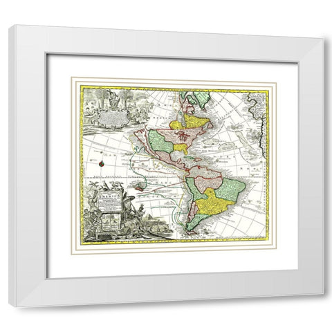 North South America - Seutter 1745 White Modern Wood Framed Art Print with Double Matting by Seutter