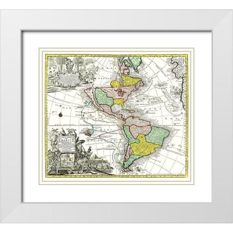North South America - Seutter 1745 White Modern Wood Framed Art Print with Double Matting by Seutter
