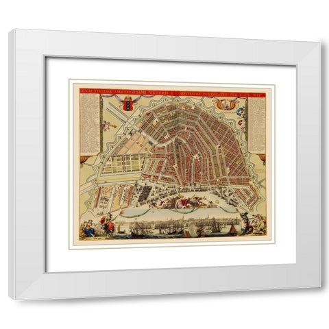 Amsterdam Panoramic Netherlands - De Wit 1688 White Modern Wood Framed Art Print with Double Matting by De Wit