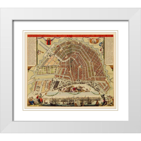 Amsterdam Panoramic Netherlands - De Wit 1688 White Modern Wood Framed Art Print with Double Matting by De Wit