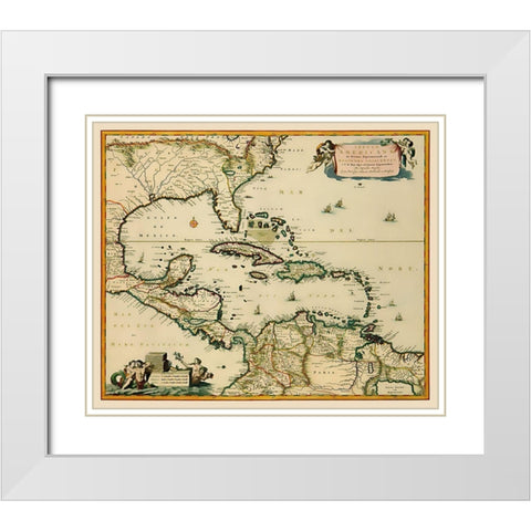 Central America Caribbean - Visscher 1681 White Modern Wood Framed Art Print with Double Matting by Visscher