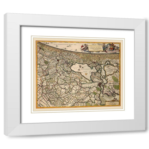 Amsterdam Area - Visscher 1681 White Modern Wood Framed Art Print with Double Matting by Visscher