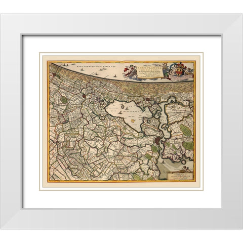 Amsterdam Area - Visscher 1681 White Modern Wood Framed Art Print with Double Matting by Visscher