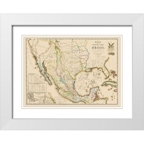 Mexico United States Territories - Disturnell 1847 White Modern Wood Framed Art Print with Double Matting by Disturnell