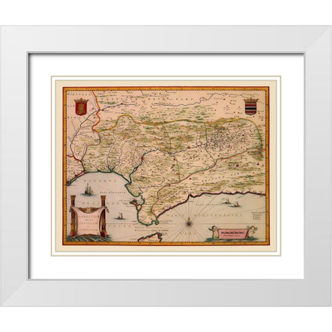 Andalusia Spain - Blaeu 1635 White Modern Wood Framed Art Print with Double Matting by Blaeu