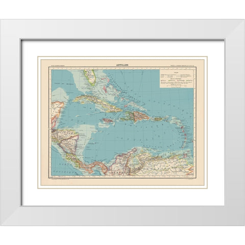 Antilles Central America Caribbean - Schrader 1908 White Modern Wood Framed Art Print with Double Matting by Schrader